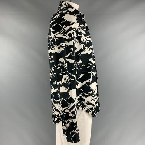 MARKUS LUPFER Size L Black White Print Cotton Button Up Long Sleeve Shirt