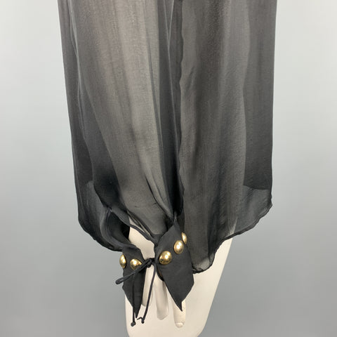 GIVENCHY 10 Black Gold Studded Silk Chiffon Resort 2010 Blouse