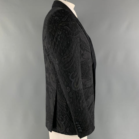 ETRO  Size 44 Black Grey Quilted Wool Silk Shawl Collar Sport Coat