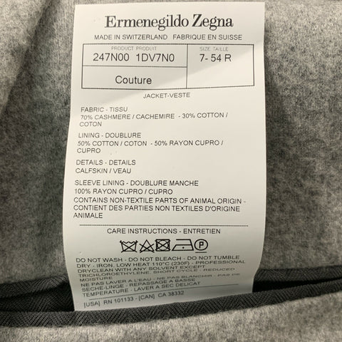 ERMENEGILDO ZEGNA Size 44 Grey Cashmere & Cotton Sport Coat