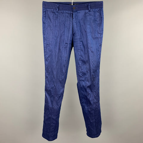 BILLTORNADE Size 32 Blue Textured Silk Zip Fly Casual Pants