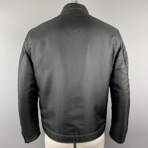 JOHN RICHMOND Size L Black SEX LIES RELIGION Tattoo Silk Blend Zip Up Jacket