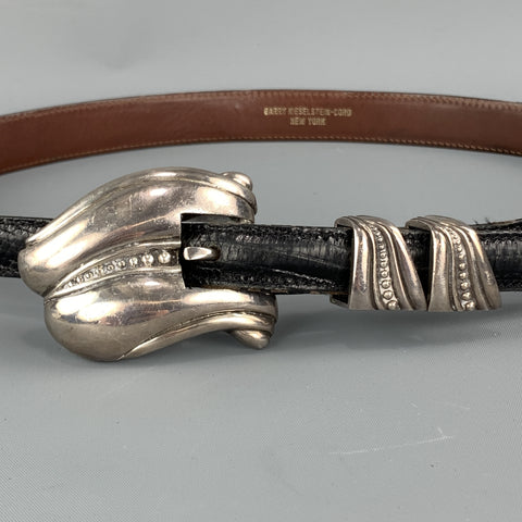 KIESELSTEIN-CORD Cinturón occidental con hebilla de plata de ley y piel de lagarto negro S