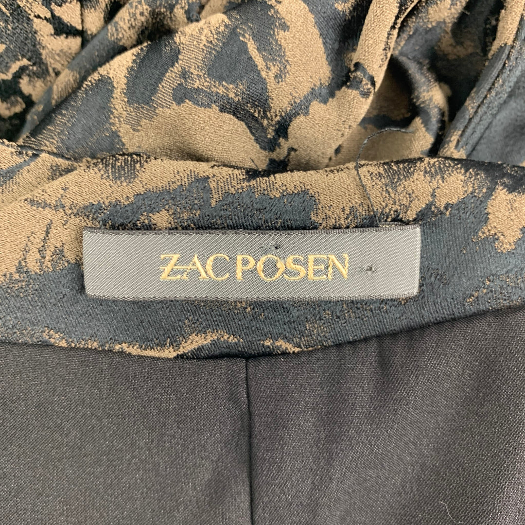 ZAC POSEN Size S Olive Black Floral Short Sleeve Dress