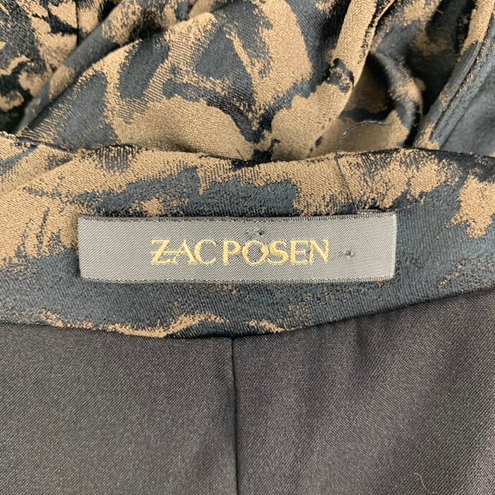 ZAC POSEN Size S Olive Black Floral Short Sleeve Dress