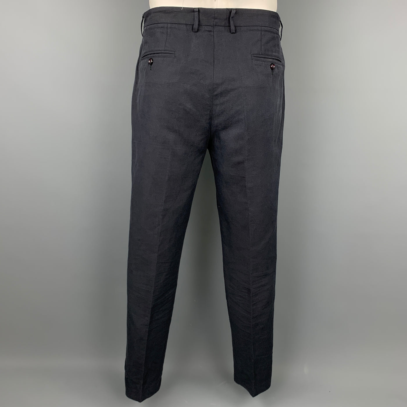 ADAM KIMMEL Size 42 Regular Navy Cotton / Linen Notch Lapel Casual Suit