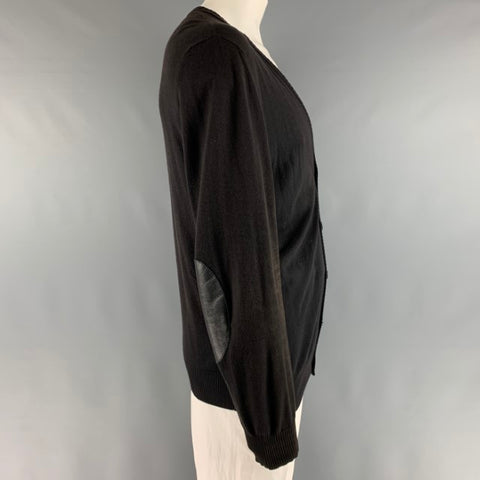 MAISON MARGIELA Size XL Black Distressed Cotton  Wool Buttoned Cardigan
