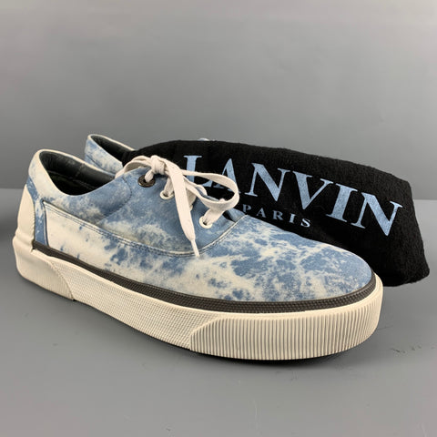 LANVIN Taille 10 Baskets à plateforme en toile de marbre blanc bleu
