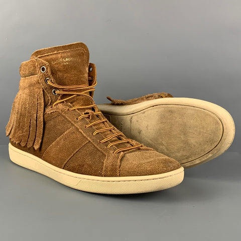SAINT LAURENT Size 10 Tan Fringe Suede High Top SL/18H Sneakers