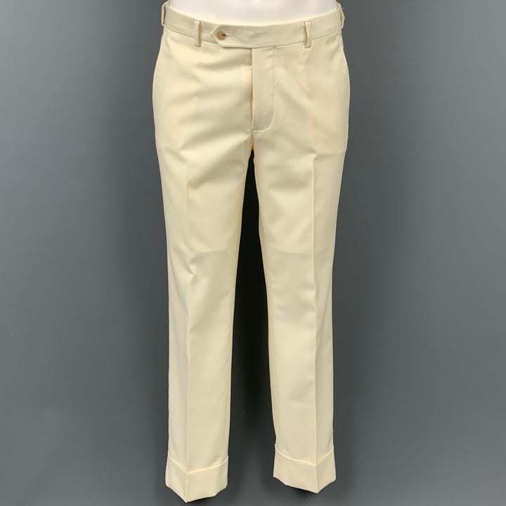SAMUELSOHN for WILKES BASHFORD Size 38 Regular Cream Solid Wool Peak Lapel Suit
