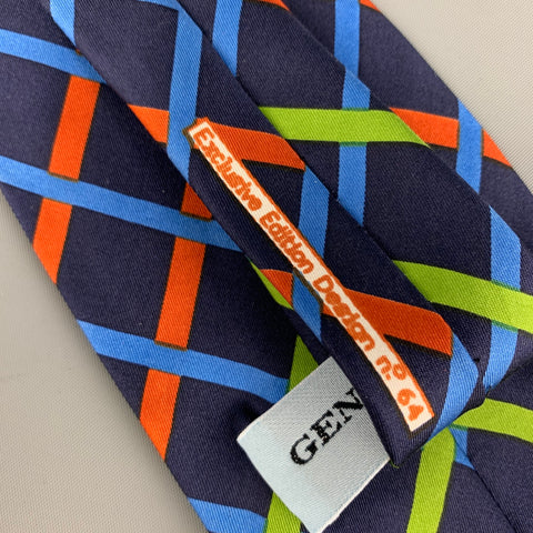 GENE MEYER Navy Multi-Color Rhombus Silk Tie