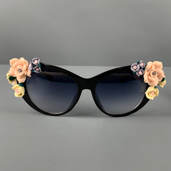 DOLCE & GABBANA Black Multi-Color Floral Acetate Sunglasses