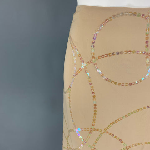 CALVIN KLEIN Size 8 Beige Silk Sequined A-Line Skirt