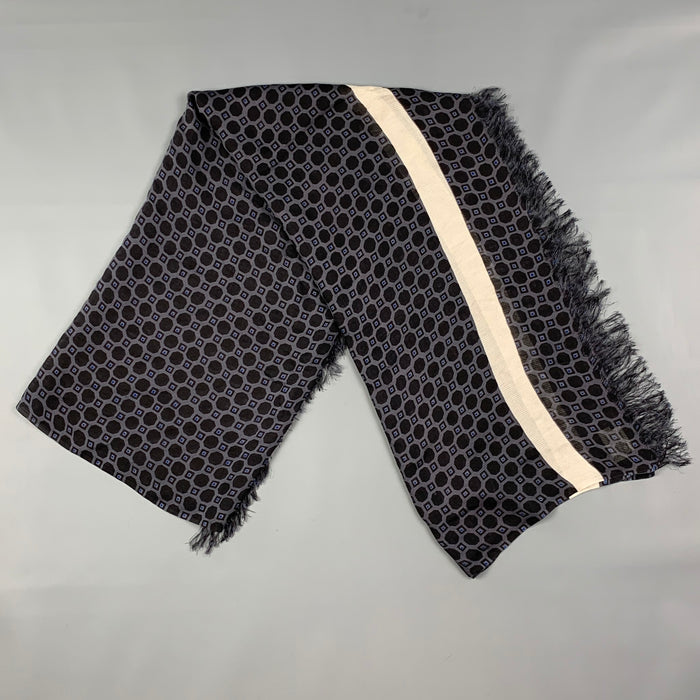 DRIES VAN NOTEN Black Navy Abstract Silk Scarf