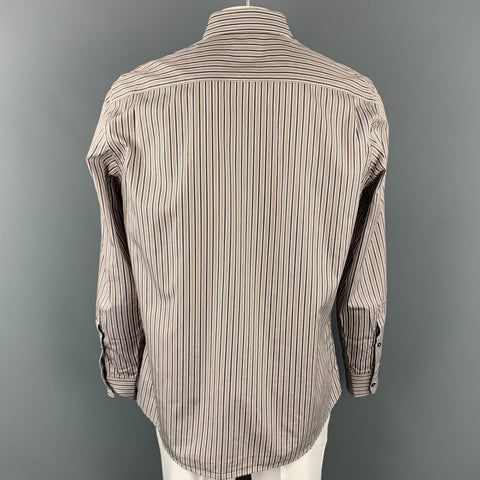 ERMENEGILDO ZEGNA Size XL Rust & Grey Stripe Cotton Button Up Long Sleeve Shirt