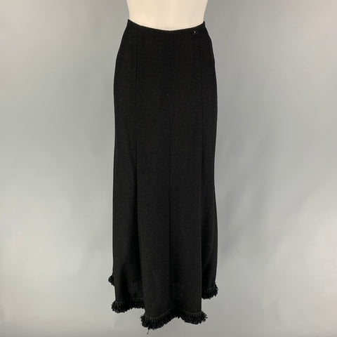 CHANEL Talla 4 Falda larga texturizada de mezcla de lana negra