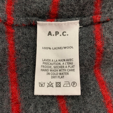 A.P.C. Size XL Grey & Red Stripe Wool Crew-Neck Pullover