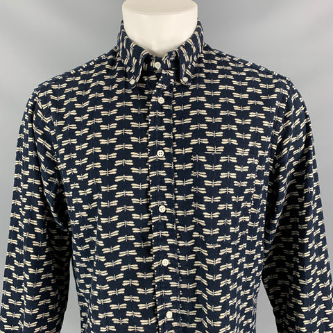 GITMAN VINTAGE Size L Indigo Print Cotton Button Down Long Sleeve Shirt