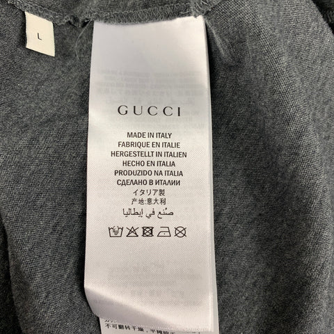 GUCCI Size L Dark Gray Black Logo Cotton Short Sleeve T-shirt