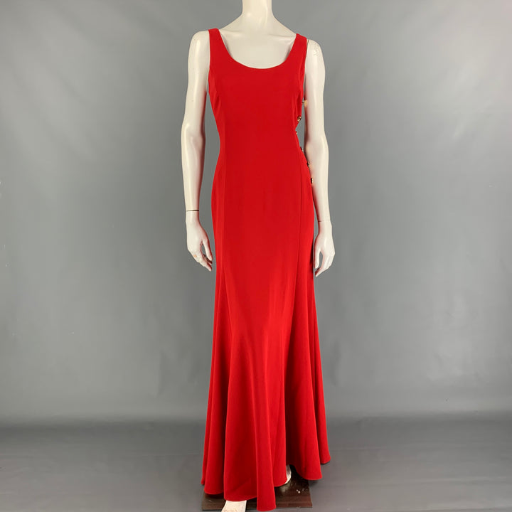 RALPH LAUREN Purple Label Size 8 Red Polyester Sleeveless Long Gown Dress
