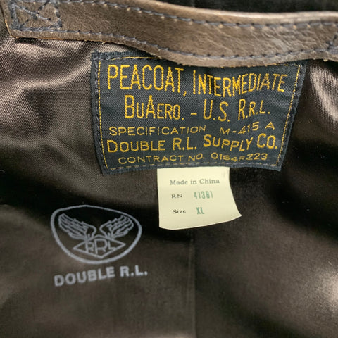 RRL by RALPH LAUREN Size XL Brown Leather Double Breasted Peacoat
