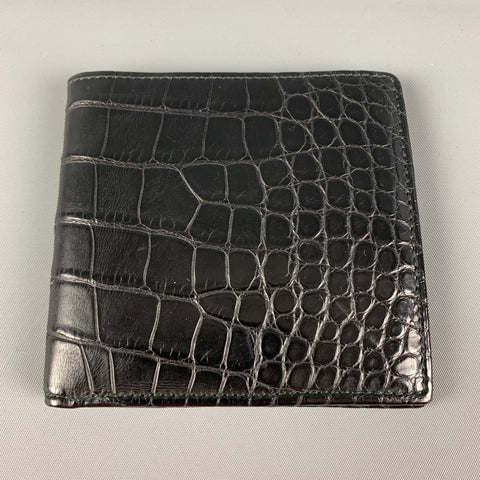 SMYTHSON OF BOND ST. Black Embossed Leather Wallet