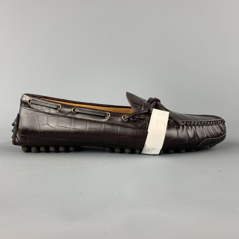 COLE HAAN Gunnison Size 9 Brown Embossed Leather Drivers Loafers