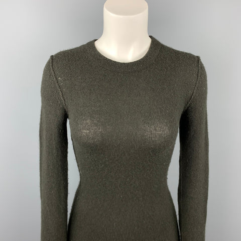 INHABIT Jersey de punto con cuello redondo en mezcla de cachemira y color verde oliva talla S