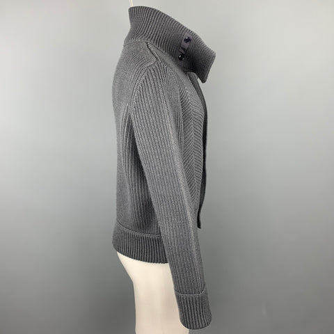 LOUIS VUITTON Size M Gray Knitted Wool Blend Zip Up High Collar Jacket