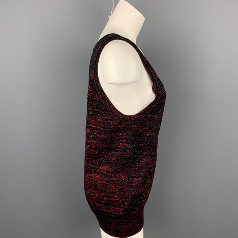 NUMBER (N)INE Size M Black & Red Metallic Cotton Blend Tank Blouse