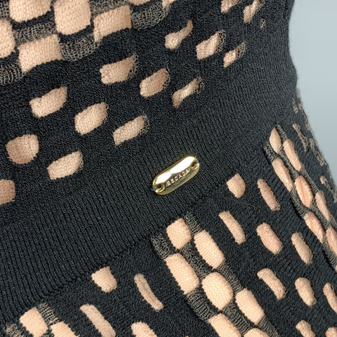 ESCADA Taille S Robe évasée sans manches en maille rayée noire