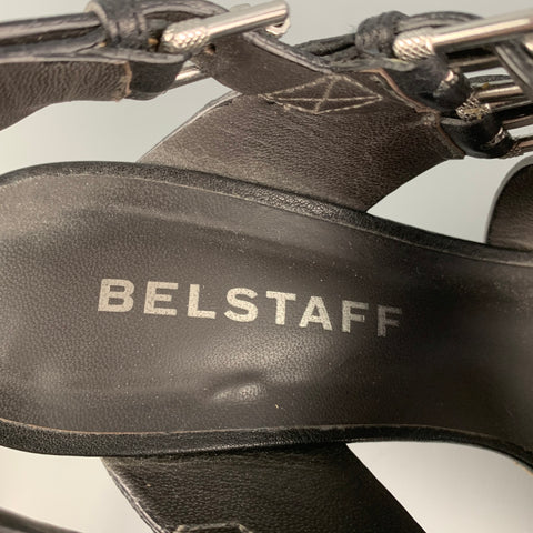 BELSTAFF Size 8 Black Pebble Grain Leather Ashton Sandals
