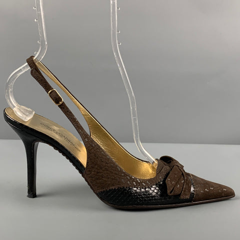 DOLCE &amp; GABBANA Zapatos de salón con lazo y tira trasera de ante marrón talla 7