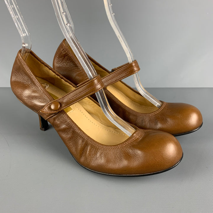 LANVIN Size 9 Brown Leather Mary Jane Pumps