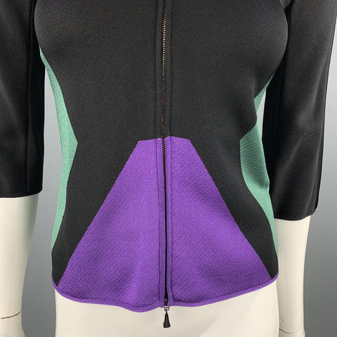 GIORGIO ARMANI Size 2 Black Green & Purple Color Block Shoulder Pad Jacket