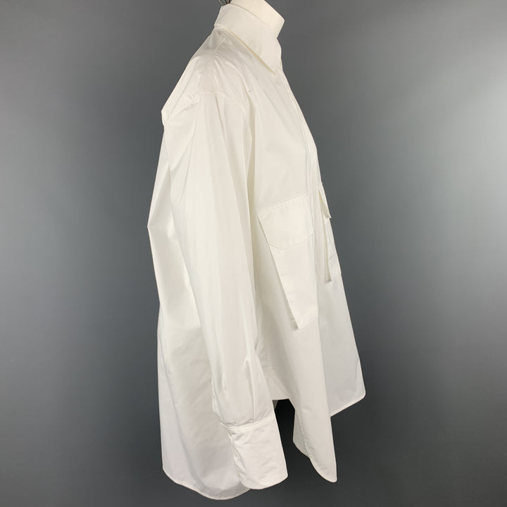 DEVEAUX New York Size 4 White Cotton Oversized MAX SHIRT Pocket Blouse