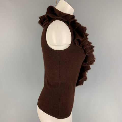 RALPH LAUREN Black Label Taille M Pull sans manches à volants en cachemire marron
