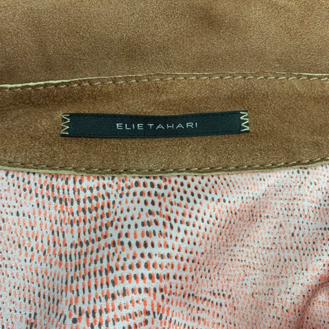ELIE TAHARI Talla S Chaqueta con cinturón de ante con costuras en contraste color canela
