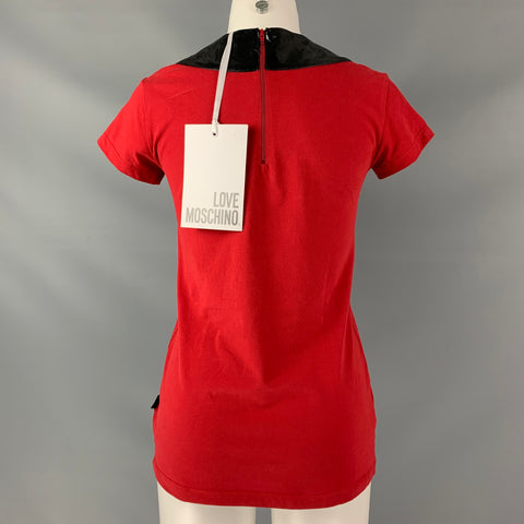 LOVE MOSCHINO Size 4 Red Black Cotton / Elastane Faux patent leather Blouse
