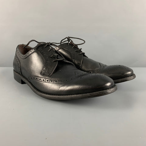 JOHN VARVATOS * U.S.A. Size 10.5 Black Perforated Leather Wingtip Lace Up Shoes