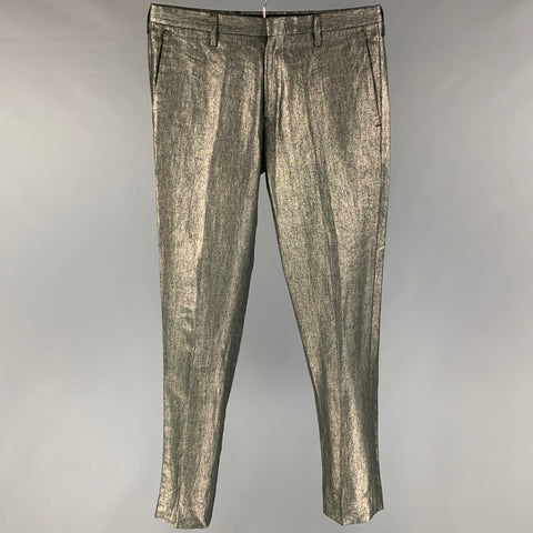 PAUL SMITH Size 30 Silver Black Metallic Linen Zip Fly Dress Pants