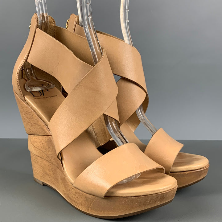 DIANE VON FURSTENBERG Size 6.5 Beige Leather Platform Sandals