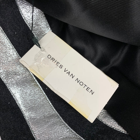 DRIES VAN NOTEN FW 14 Size S Black & Silver Stripe Wool Blend Oversized Double Breasted Coat