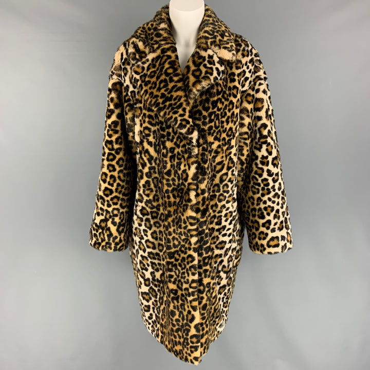 STAND STUDIO Size M Tan Black Faux Fur Leopard Notch Lapel Coat