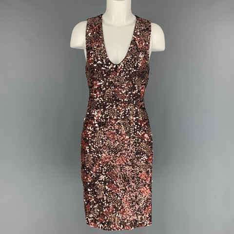ALICE + OLIVIA Taille 2 Robe droite à paillettes en nylon noir cuivré