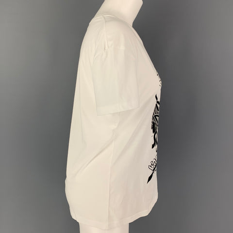 CELINE Size S White Black Cotton Graphic Short Sleeve T-Shirt