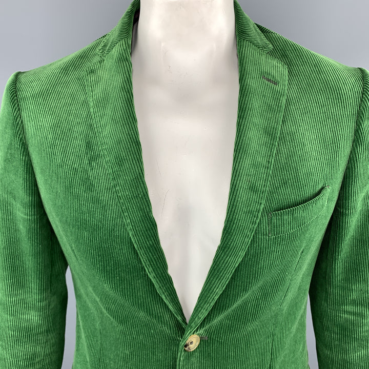 ETRO Size 40 Green Corduroy Notch Lapel Two Buttons Sport Coat Jacket