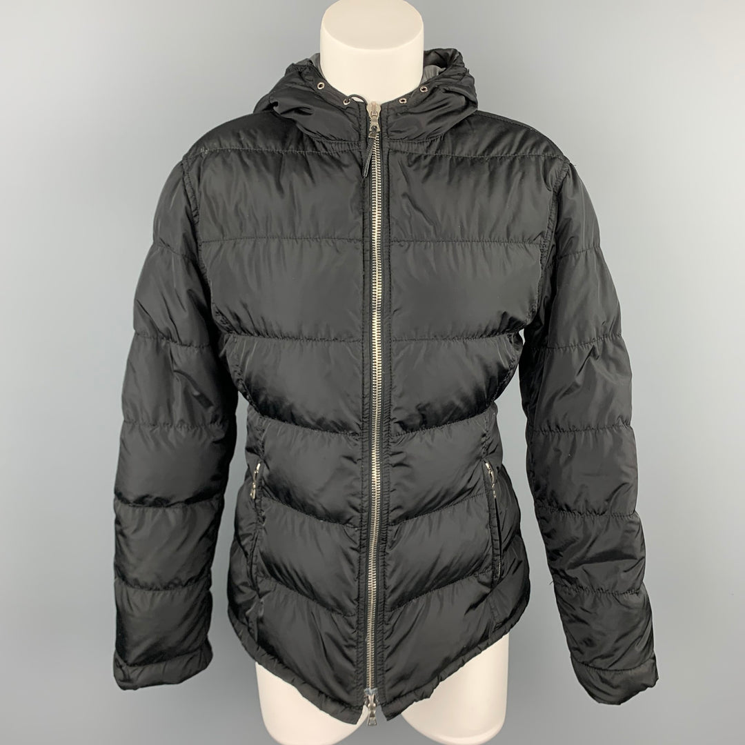 PRADA Size 6 Black Quilted Nylon Hooded Jacket