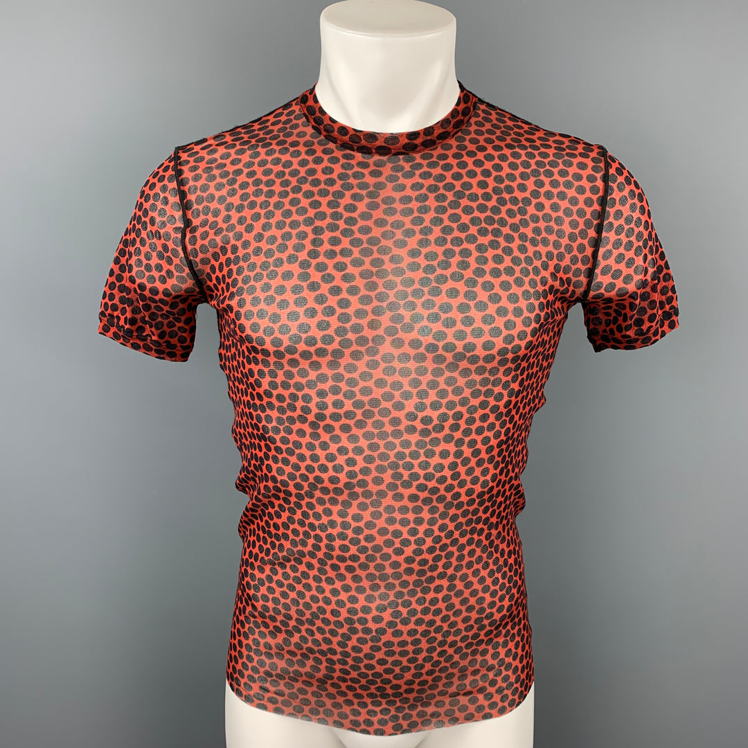 JEAN PAUL GAULTIER SOLEIL Size L Maroon & Black Dots Polyamide Crew-Neck T-shirt