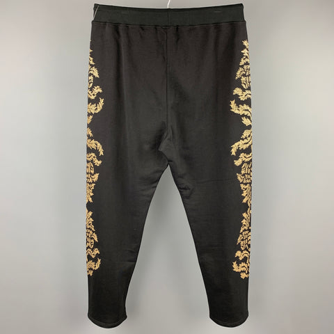 ROBERTO CAVALLI Size 38 Black & Gold Embellishment Cotton Drawstring Casual Pants